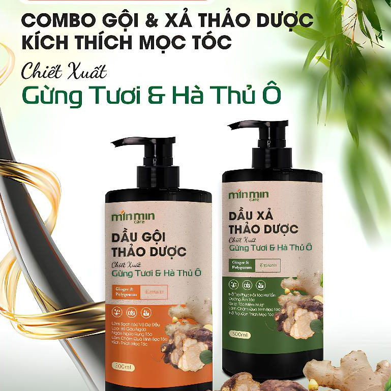 Combo Gội Xả Siêu Mềm Mượt MIN MIN CARE (Chai 500ml)-Hết Gàu,Hết Nấm Ngứa,Kích Thích Mọc Tóc