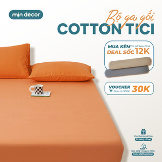  Bộ Ga Giường Vỏ Gối Cotton Tici Tag Mịn Decor Bo Chun 10 Đến 30cm Size 1m6 & 1m8 Màu Trơn Hiện Đại 