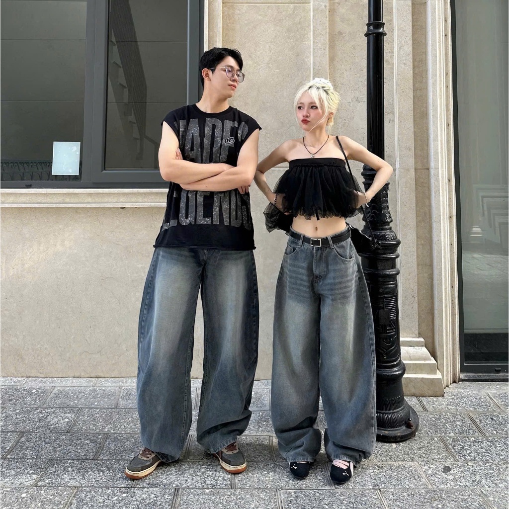 Quần Jeans COTTON NORMAL NQ30 Ống Rộng Thụng Cạp Cao Nam Nữ Unisex (KHÔNG XÙ LÔNG) | BigBuy360 - bigbuy360.vn