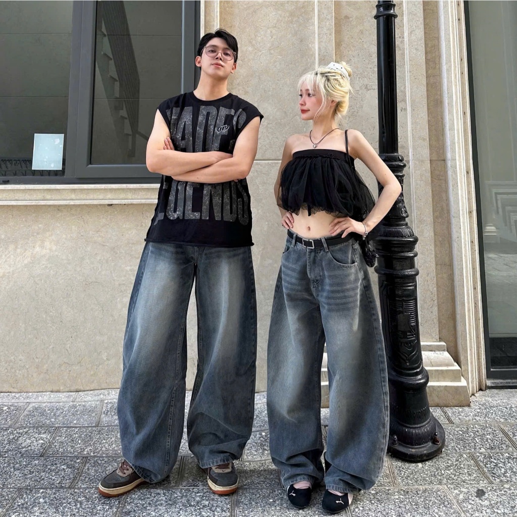 Quần Jeans COTTON NORMAL NQ30 Ống Rộng Thụng Cạp Cao Nam Nữ Unisex (KHÔNG XÙ LÔNG) | BigBuy360 - bigbuy360.vn