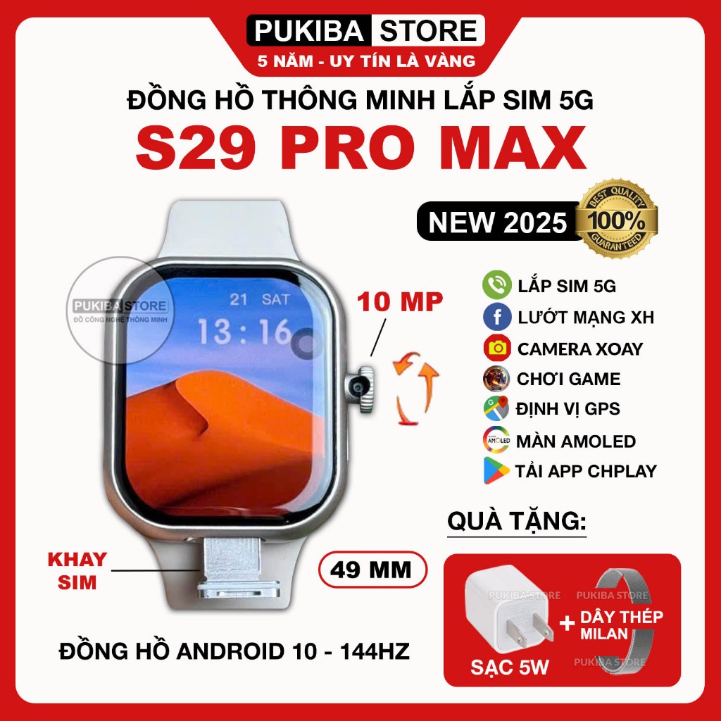 Đồng Hồ S29 Promax Lắp Sim 5G - Nâng cấp S10/S16/S20 Promax, Cam 10MP, Wifi, Lướt MXH, Tải App CHpla