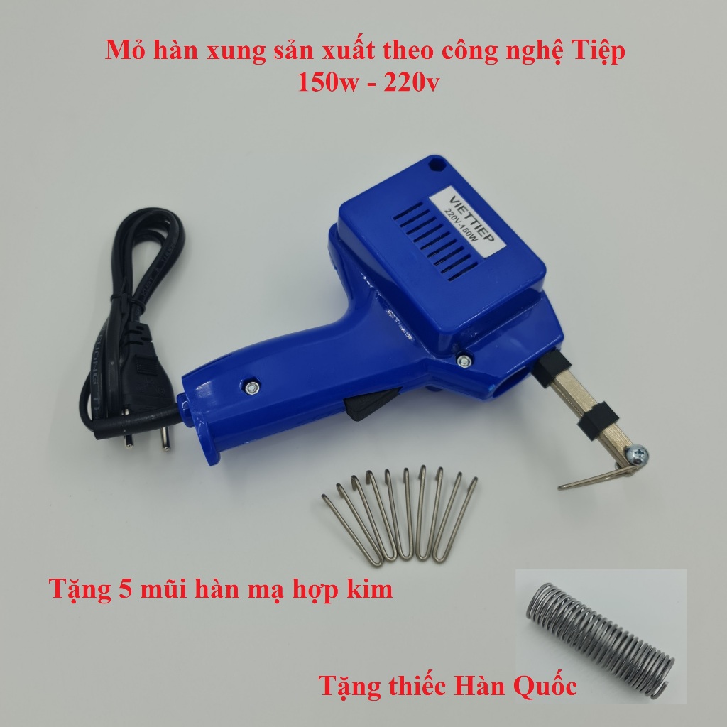 Mỏ hàn xung  Việt Tiệp 220V 150W. Thanh cái và mũi hàn bằng đồng nguyên chất mạ hợp kim.
