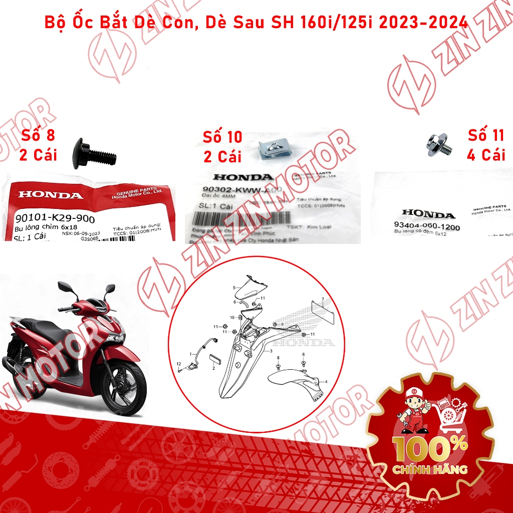 Full Bộ Ốc Dàn Áo Bắt Dè Sau SH 160i/125i 2023 2024 Chính Hãng - ZZM
