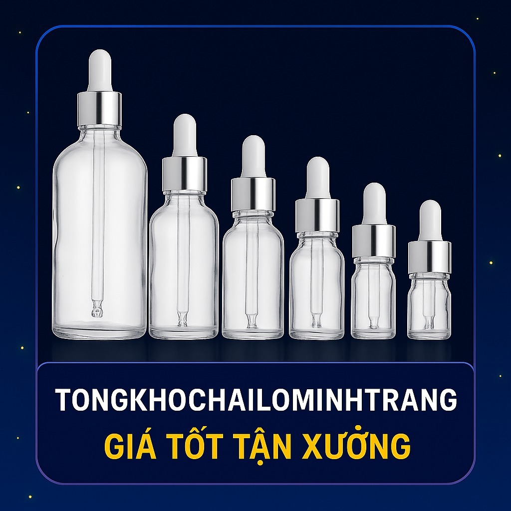 Lọ Thủy Tinh KHOEN BẠC BÓP TRẮNG  5ML - 100ML Chiết Serum - Chai lọ mỹ phẩm giá sỉ