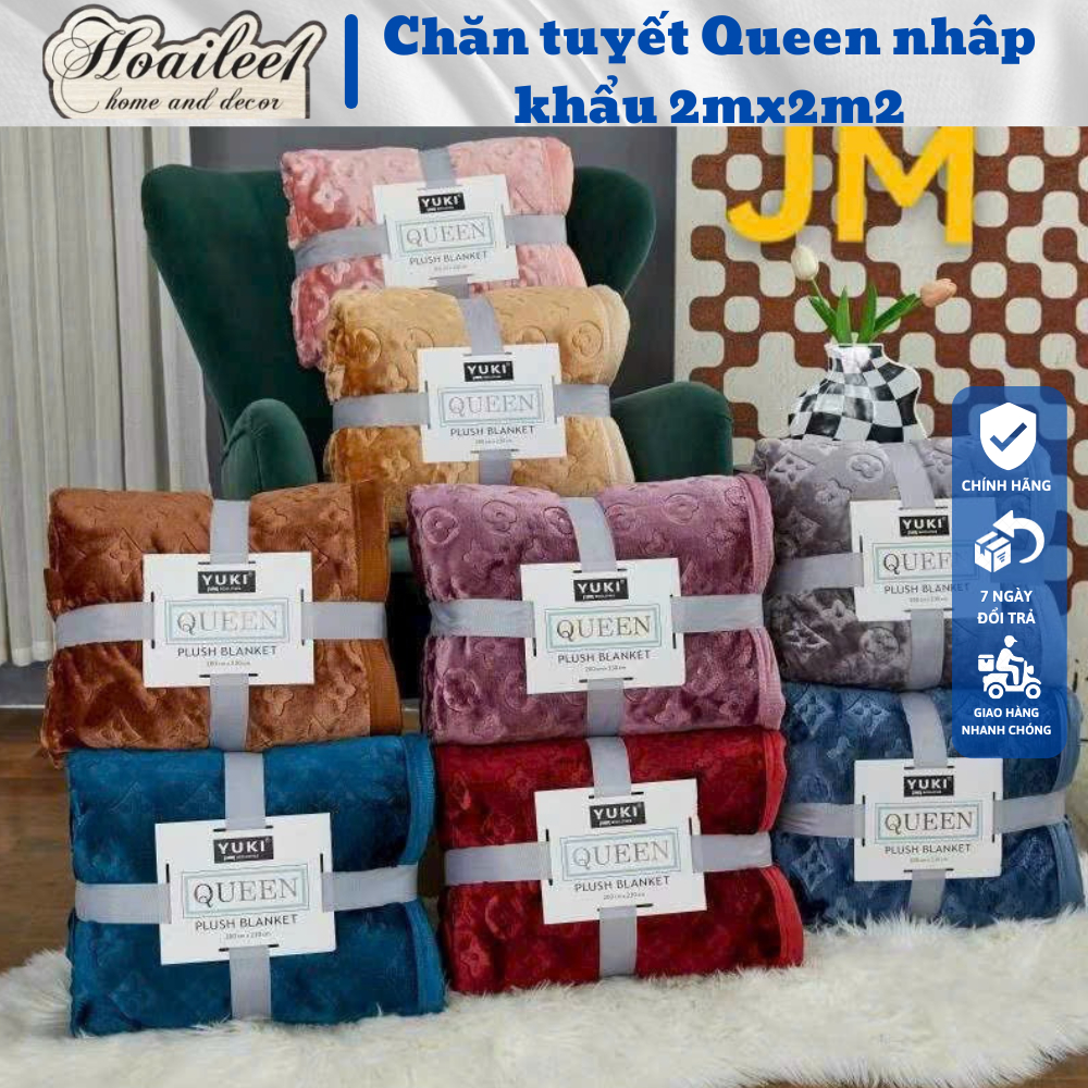 Chăn tuyết YUKi QUEEN mềm mịn ấm áp in hình hoạ tiết sang chảnh,mền nỉ tuyết sang trọng ấm áp