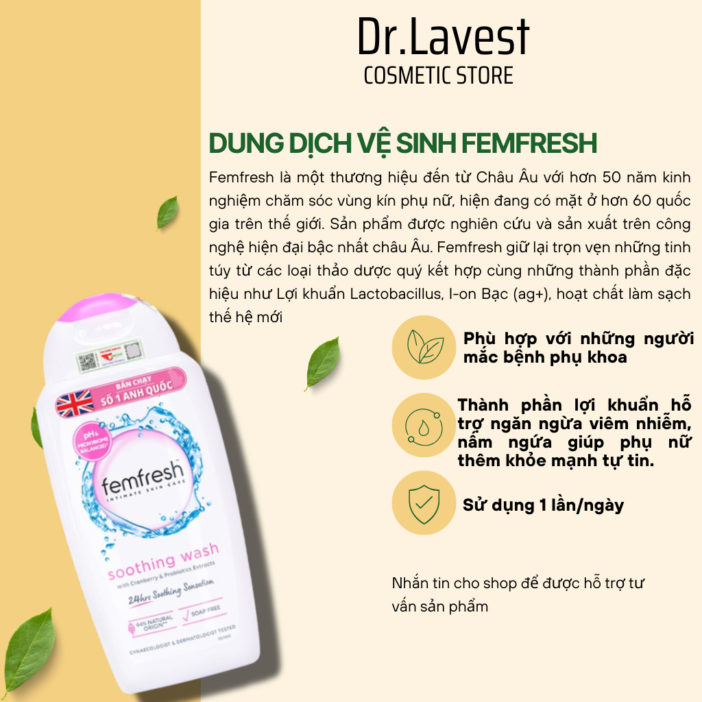 Dung Dịch Vệ Sinh Phụ Nữ Femfresh Soothing Wash 250ml (Màu Hồng)