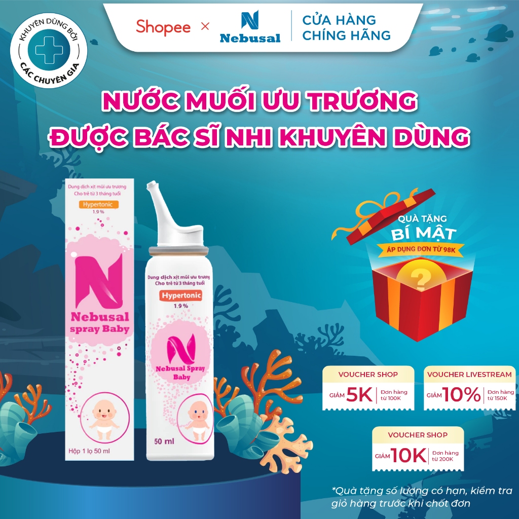 [Hỏa tốc] Xịt Mũi Ưu Trương NEBUSAL spray Nước Muối 1,9% Thông Mũi Nghẹt- Giảm Sổ Mũi Cho Trẻ Từ 3 T
