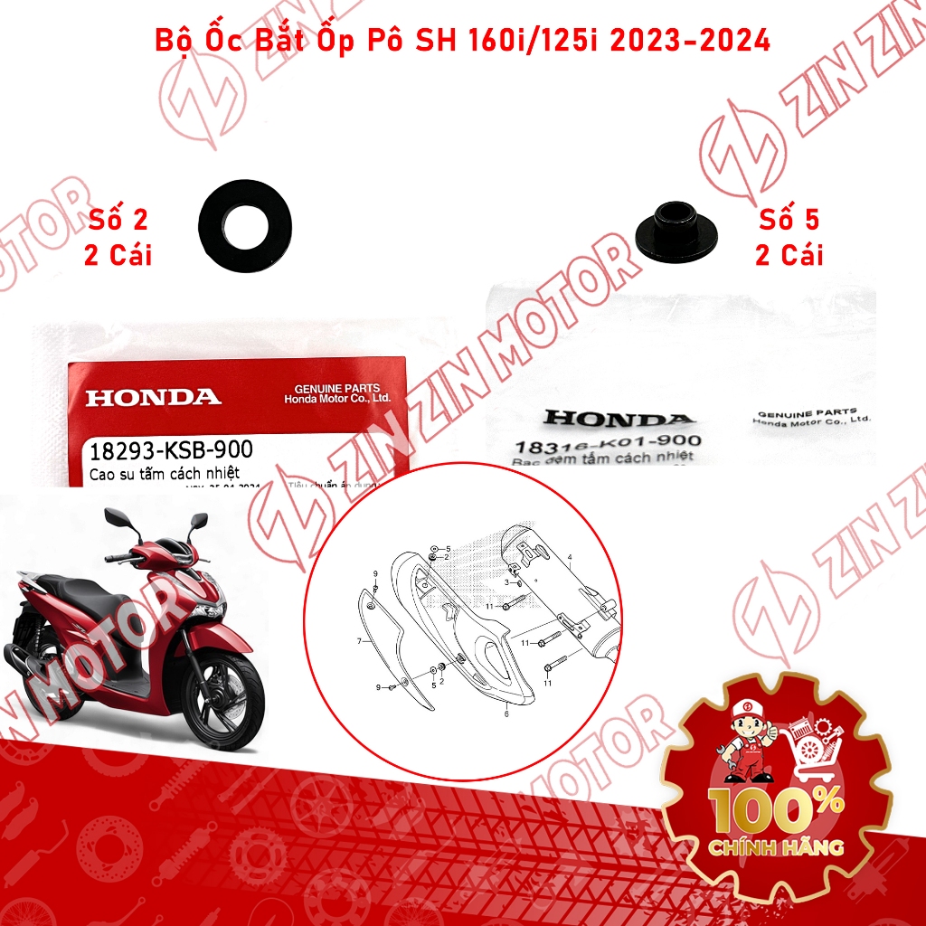 Bộ Ốc Dàn Áo Bắt Ốp Ôp, Ốp Trang Trí Pô SH 160i/125i 2023 2024 Chính Hãng - ZZM