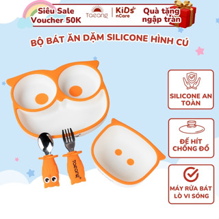 Bát Ăn Dặm Cho Bé Silicone Taeang, Chén Ăn Dặm Cho Bé Chịu Nhiệt Có Đế Hít Chống Đổ Hình Con Cú