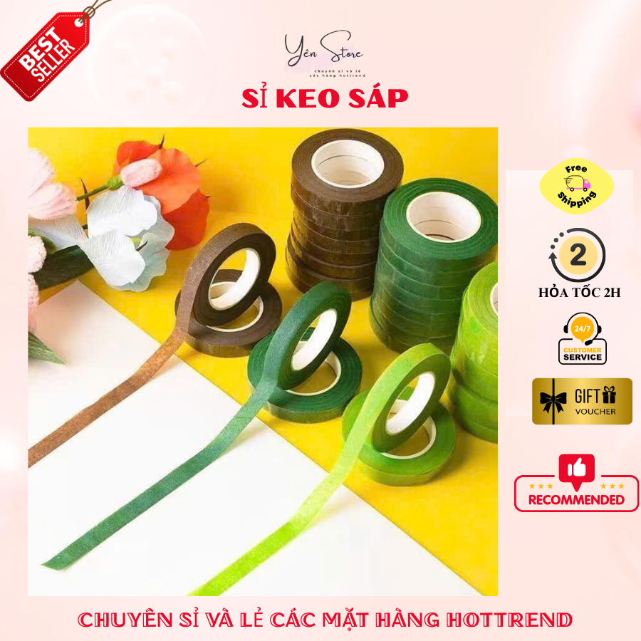 Sỉ Lốc 10 Cuộn Băng Keo Sáp, Băng Dính Quấn Cành Hoa, đồ Handmade YÊN STORE