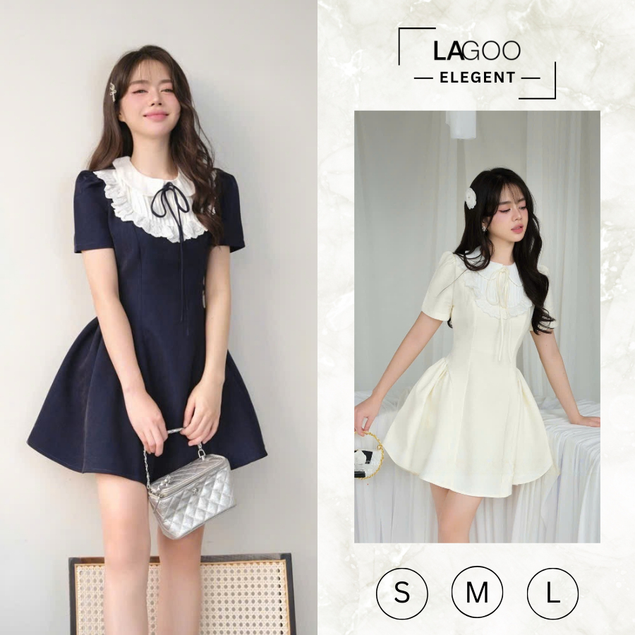  Váy CeCi Xòe Ngắn Cổ Sen Phối Bèo Nhún Thắt Nơ Thiết Kế Vintage Hàn Quốc Nhẹ Nhàng Nữ Tính Lagoo Elegent 