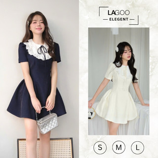  Váy CeCi Xòe Ngắn Cổ Sen Phối Bèo Nhún Thắt Nơ Thiết Kế Vintage Hàn Quốc Nhẹ Nhàng Nữ Tính Lagoo Elegent 