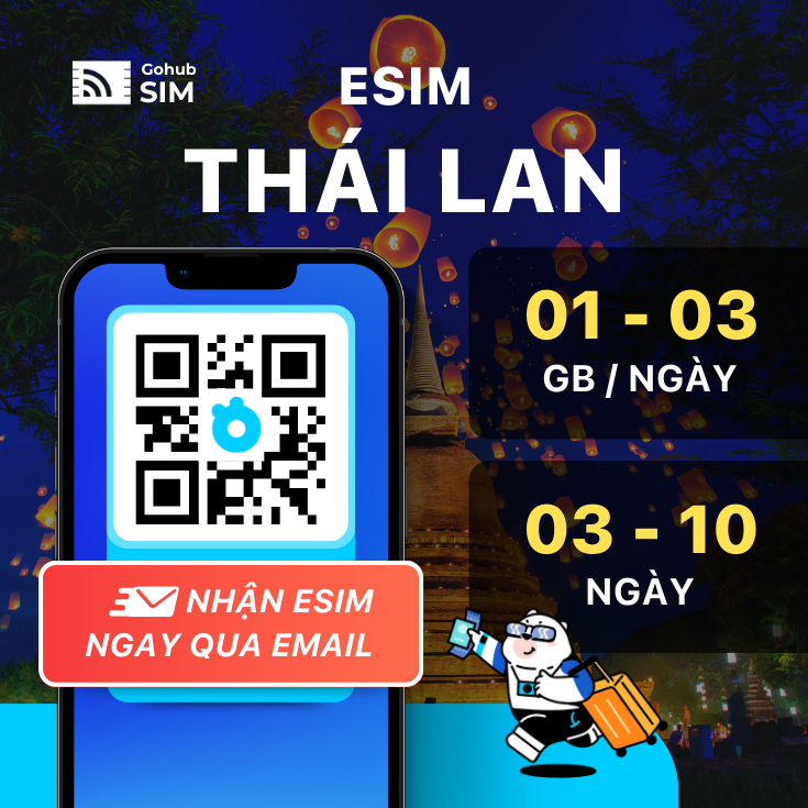 eSIM  Thái Lan 4G - Gói theo ngày (03-10 ngày) - Gohub gửi eSIM ngay qua email