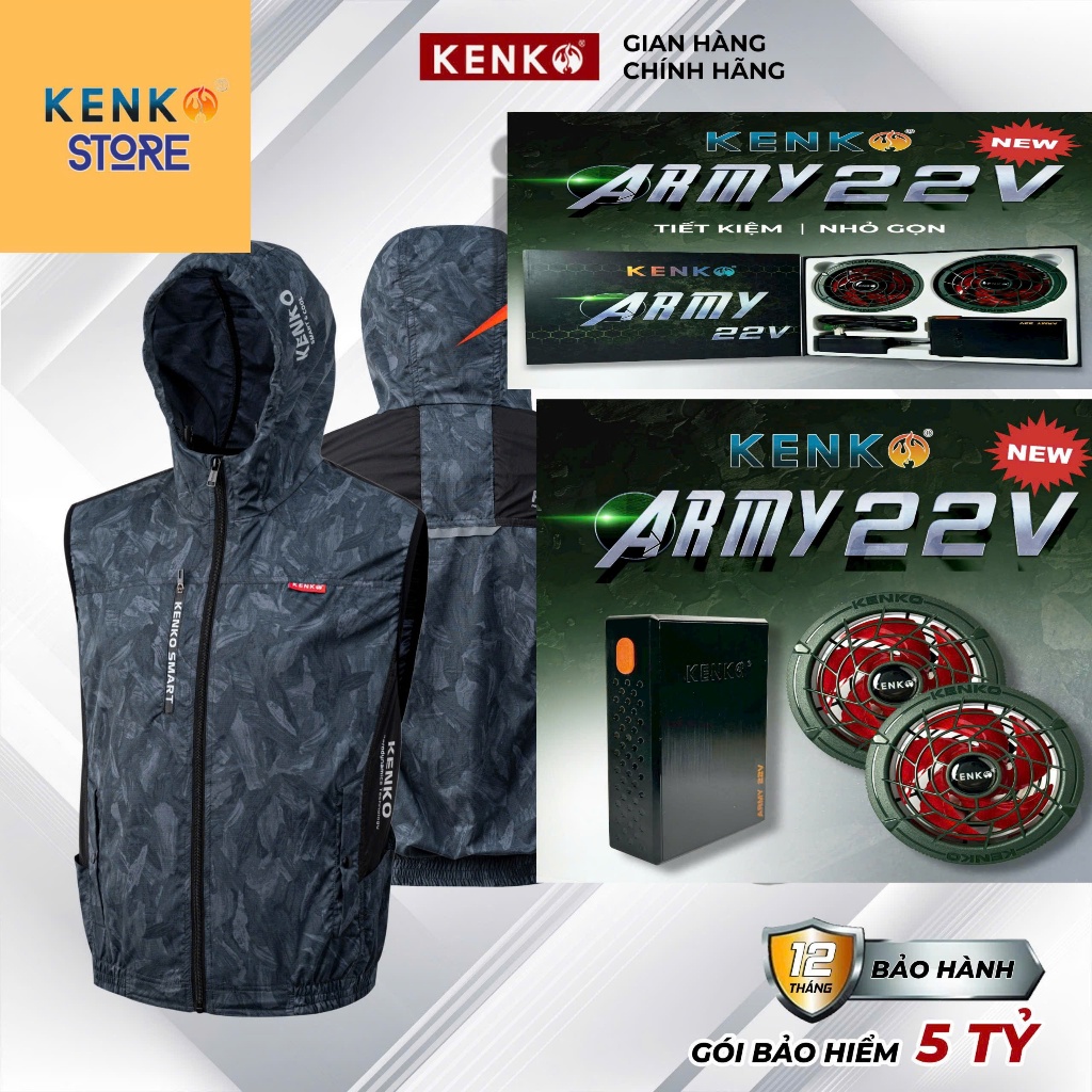 [KENKO STORE] ÁO ĐIỀU HOÀ GILE KENKO Nhật Bản ASAWIND ARMY 22V, Chất mát, thoáng khí thời trang bảo 