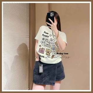  Pxau - Áo baby tee áo thun nữ form vừa chất cotton dày dặn mềm mại tôn dáng màu kem ảnh thật 
