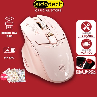 Chuột không dây pin sạc SIDOTECH INPHIC F8 trà sữa cute cho nữ gaming silent chống ồn ko dây wireless 2.4G laptop
