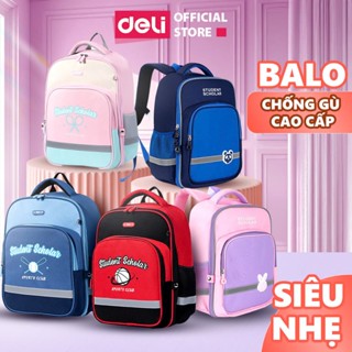Balo Chống Gù Có Nắp Cho Bé Trai Bé Gái Deli Cặp Sách Học Sinh Vải Oxford Siêu Nhẹ Chống Nước Bụi Nhiều Mẫu
