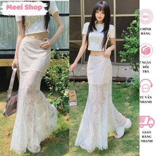 Chân Váy Ren Hoa Dáng Xuông (Có Lót) Phối Dây Kéo Phía Sau Hàng L1 MeeiShop, Váy Ren Hoa Dáng Dài Tiểu Thư Hàn Quốc-A268