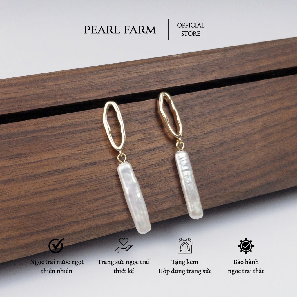 Bông Tai Ngọc Trai Hình Que Dáng Thả Trơn Pearl Farm