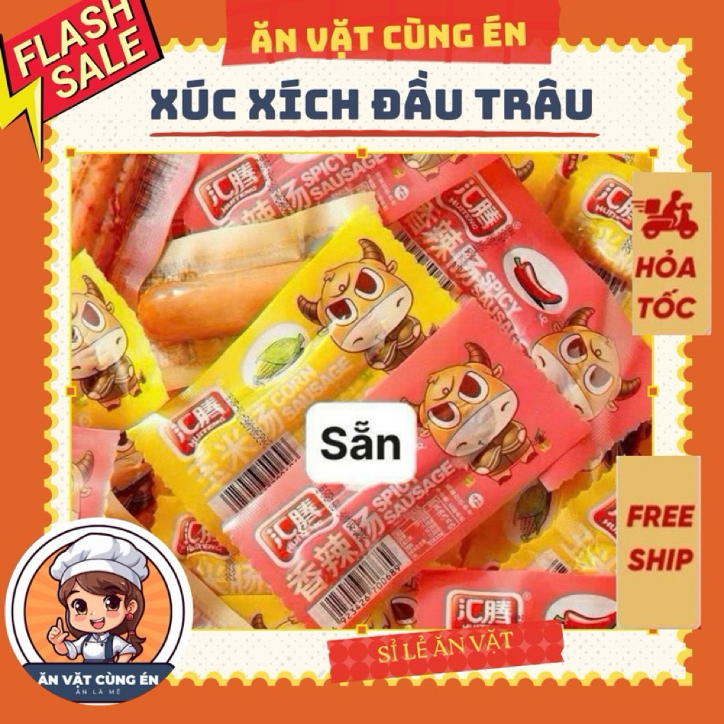 Sỉ túm 20c -50c xúc xích đầu trâu, xúc xích sừng trâu 5k, xúc xích ngô, xúc xích vị tứ xuyên DATE MỚ