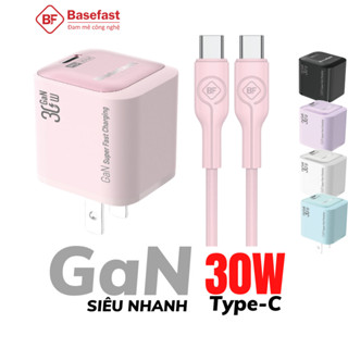  Bộ sạc nhanh TypeC 30W Basefast Combo Củ GaN kèm dây silicon siêu bền cho Phone 15 16 samsung xiaomi 