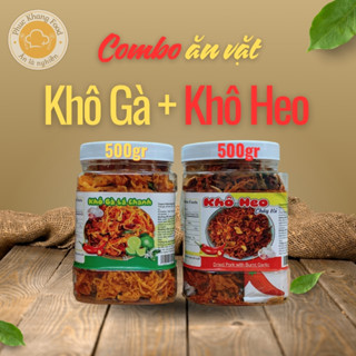 Combo 1 KG Khô gà lá chanh, khô heo cháy tỏi - Snack ăn vặt khô galachanh khoheo Food