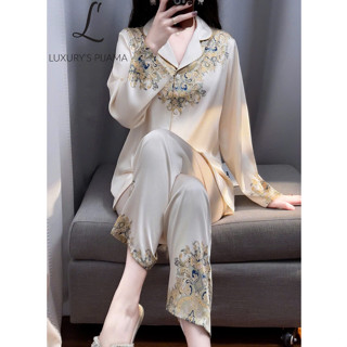  Đồ bộ LUXURY PIJAMA lụa latin cao cấp mềm mịn sang trọng tay dài với họa tiết sang trọng TD019 