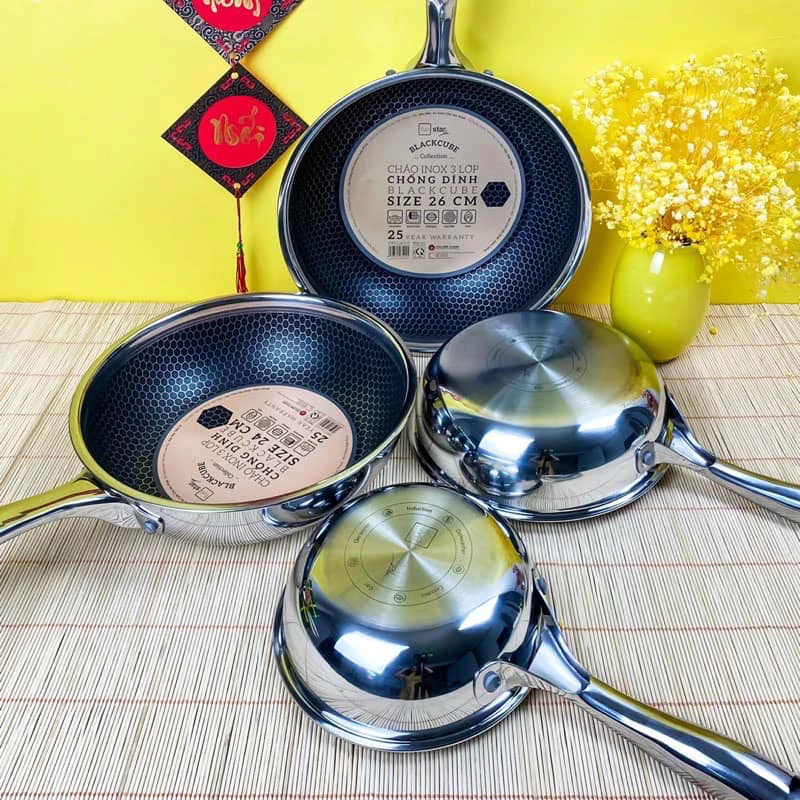 Chảo Sâu Lòng Blackcube Fivestar Inox 3 Lớp. Chảo sâu lòng FIVE STAR Black CUBE nhiều size 16/2/22/2