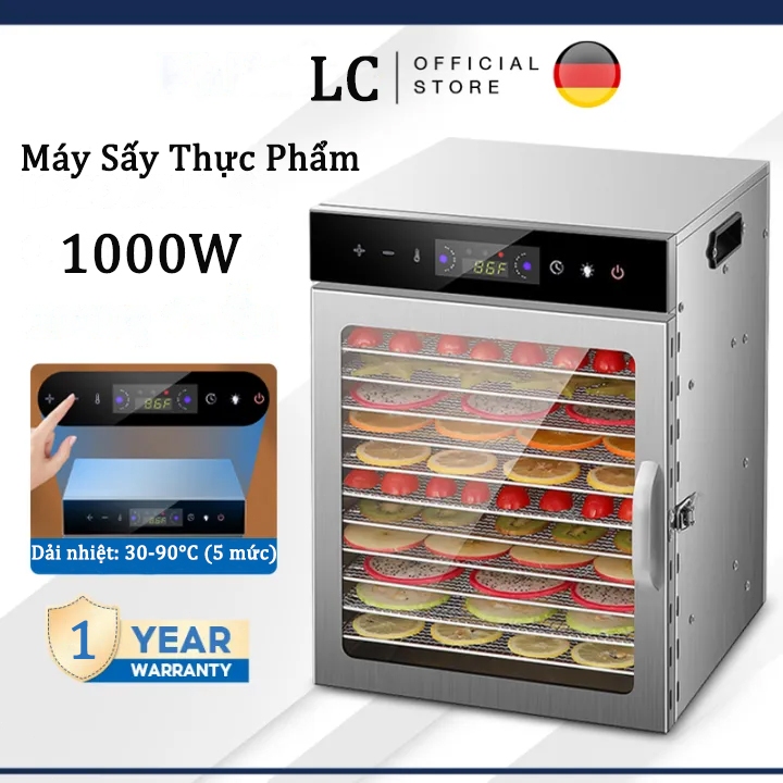Máy Sấy Thực Phẩm Sấy Khô Hoa Quả, Trái Cây, Thịt Cá, Rau Củ Quả với 6/8/12 Khay tiện dụng, Thân Và Khay Inox 304