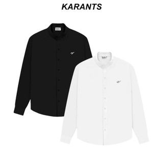 Áo Sơ Mi Trơn Cổ Tàu Logo KimLoại Karants Tay Dài Form Oversize Vải Cotton Lạnh Premium Nam Nữ Unisex - KR244 