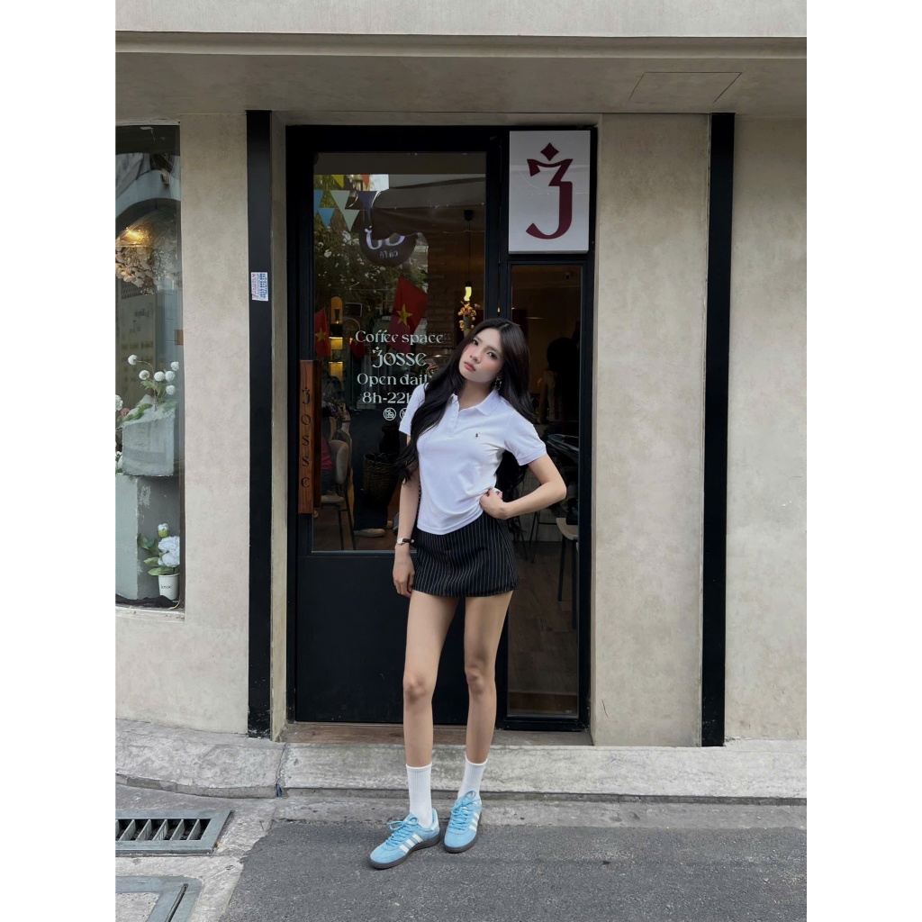 Áo polo nữ tay ngắn HHVINTAGE kiểu polo nút cài logo thun cotton co dãn ko nhăn 4 chiều Top A49 | BigBuy360 - bigbuy360.vn