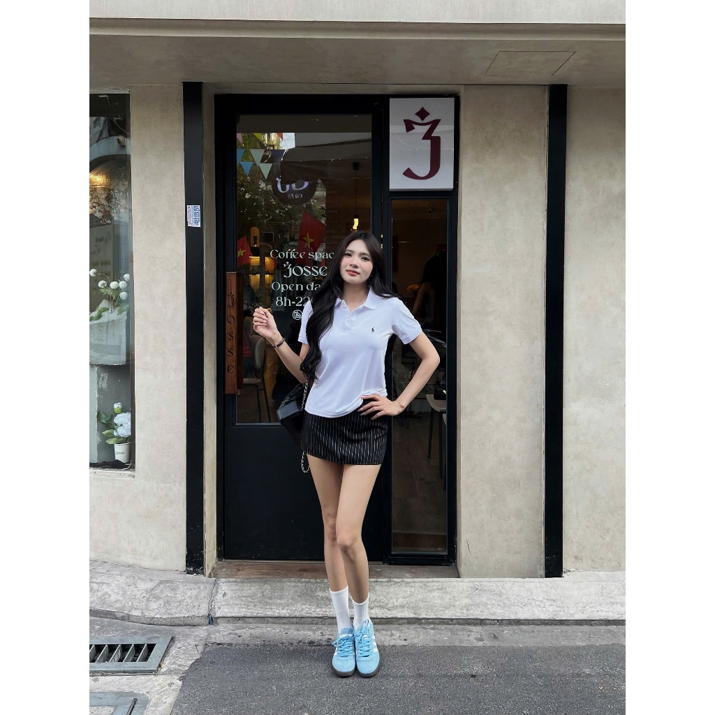 Áo polo nữ tay ngắn HHVINTAGE kiểu polo nút cài logo thun cotton co dãn ko nhăn 4 chiều Top A49 | BigBuy360 - bigbuy360.vn