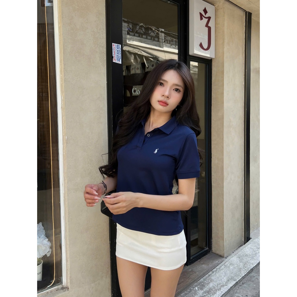 Áo polo nữ tay ngắn HHVINTAGE kiểu polo nút cài logo thun cotton co dãn ko nhăn 4 chiều Top A49 | BigBuy360 - bigbuy360.vn