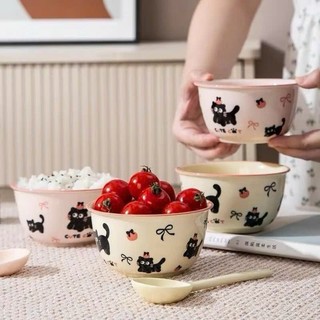  Bộ 2 Bát Sứ Kèm 2 Thìa Hình Mèo Đỏ Mèo Đen Vip Quả Đào Hình Nơ Xinh Bát Ăn Dặm Cho Bé Đáng Yêu Cute 