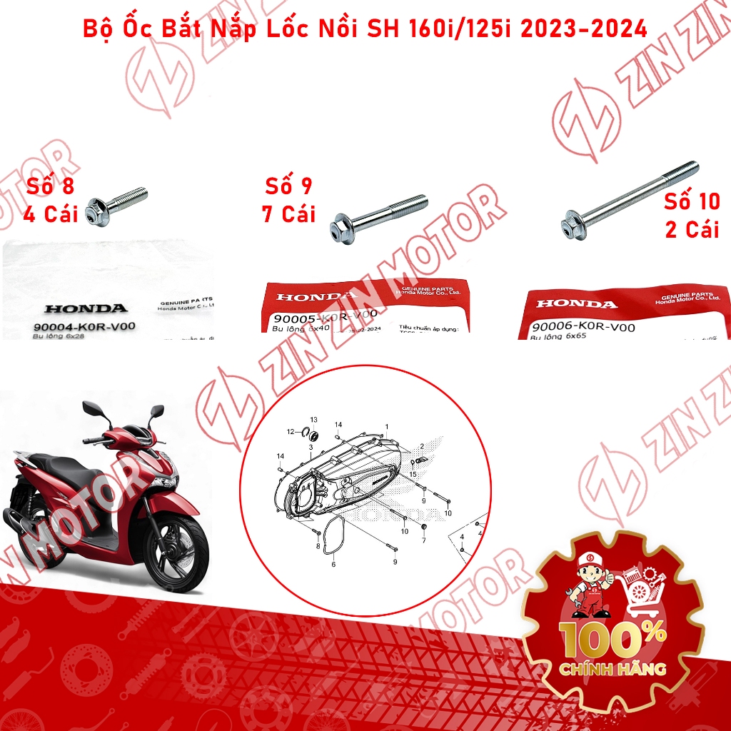 Bộ Ốc Dàn Áo Bắt Ốp Nhựa, Nắp Lốc Nồi SH 160i/125i 2023 2024 Chính Hãng - ZZM