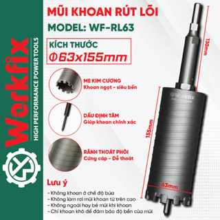 Mũi khoan rút lõi phi 63 Workfix WF-RL63 63x155mm Kèm chuôi và Định tâm