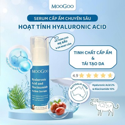 Serum cấp ẩm sâu hoạt tính dùng cho da khô MooGoo 25ml Hyaluronic Acid (2%), Niacinamide (10%)