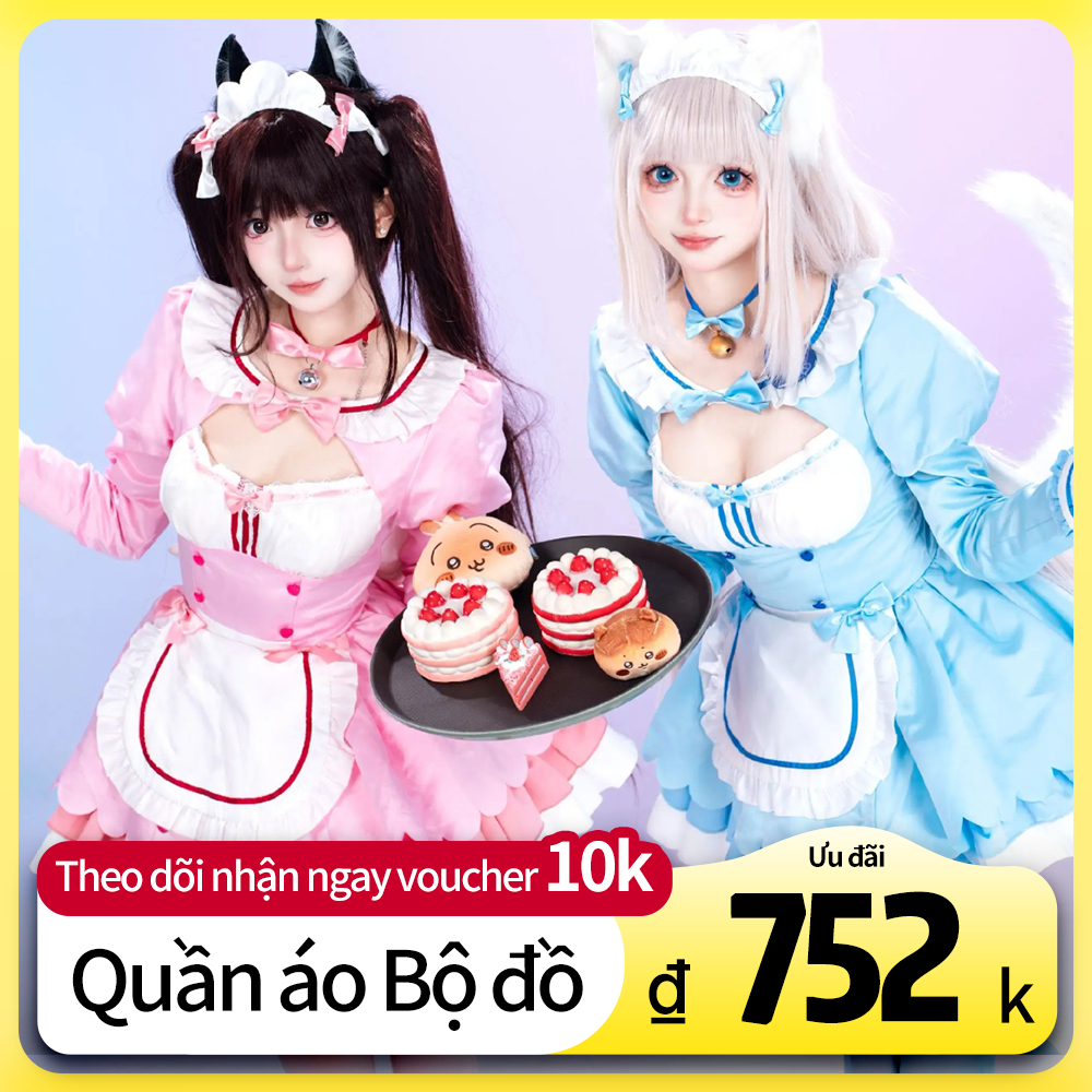 Đồ Cosplay NEKOPARA Chocola Vanilla Hầu Gái Mèo Dễ Thương Full Set Kèm Tóc Giả Váy