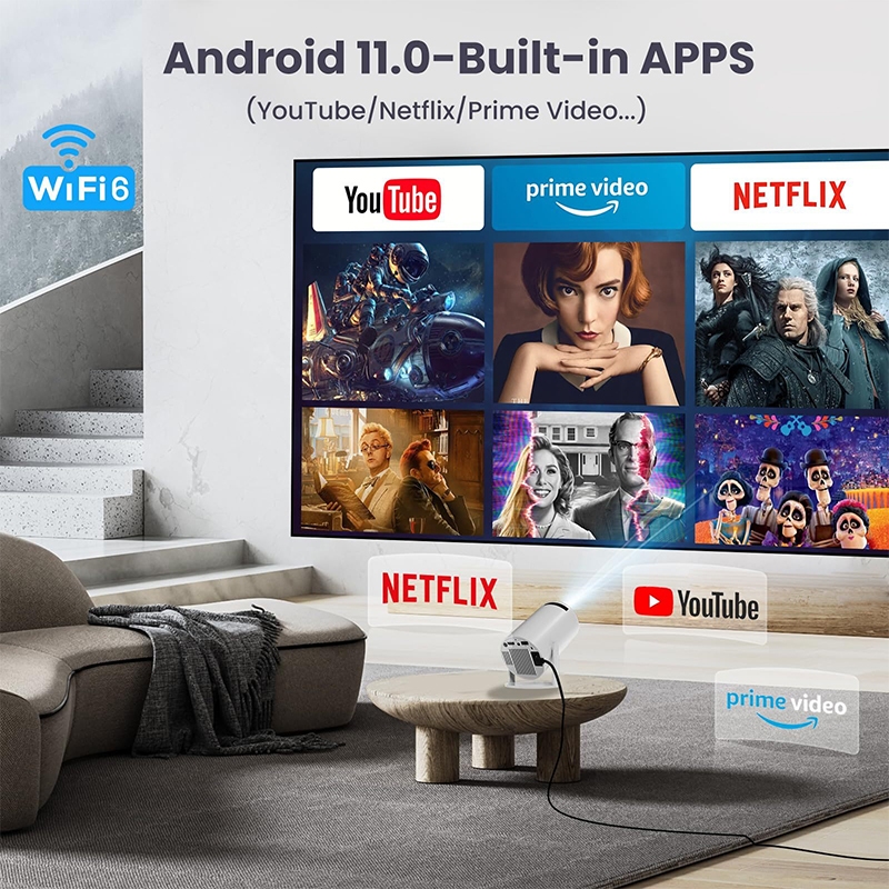 Máy Chiếu Mini HY300 Pro 4K Bluetooth5.0 Full HDMI Android11 Projector WiFi 6 1080P