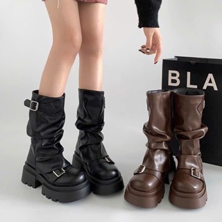 Giày bốt ống giữa Retro Maillard dành cho nữ, phong cách mùa thu mới, phong cách Anh, đế dày, bốt ngắn Mã C-11