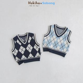 Áo gile len cổ V kẻ caro cho bé trai bé gái Hokiha x Sobong chất len dày dặn, ấm áp, mềm mại size 8-17kg AL143