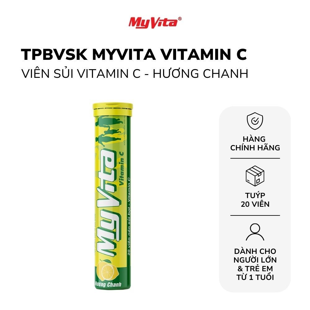 Viên sủi TPBVSK MyVita Vitamin C hương chanh, tuýp 20 viên