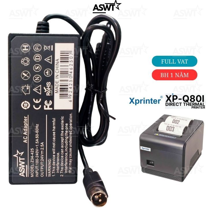 Nguồn máy in hoá đơn Xprinter Xp-Q80I  - FULL VAT, Adapter máy in Xprinter Q80I