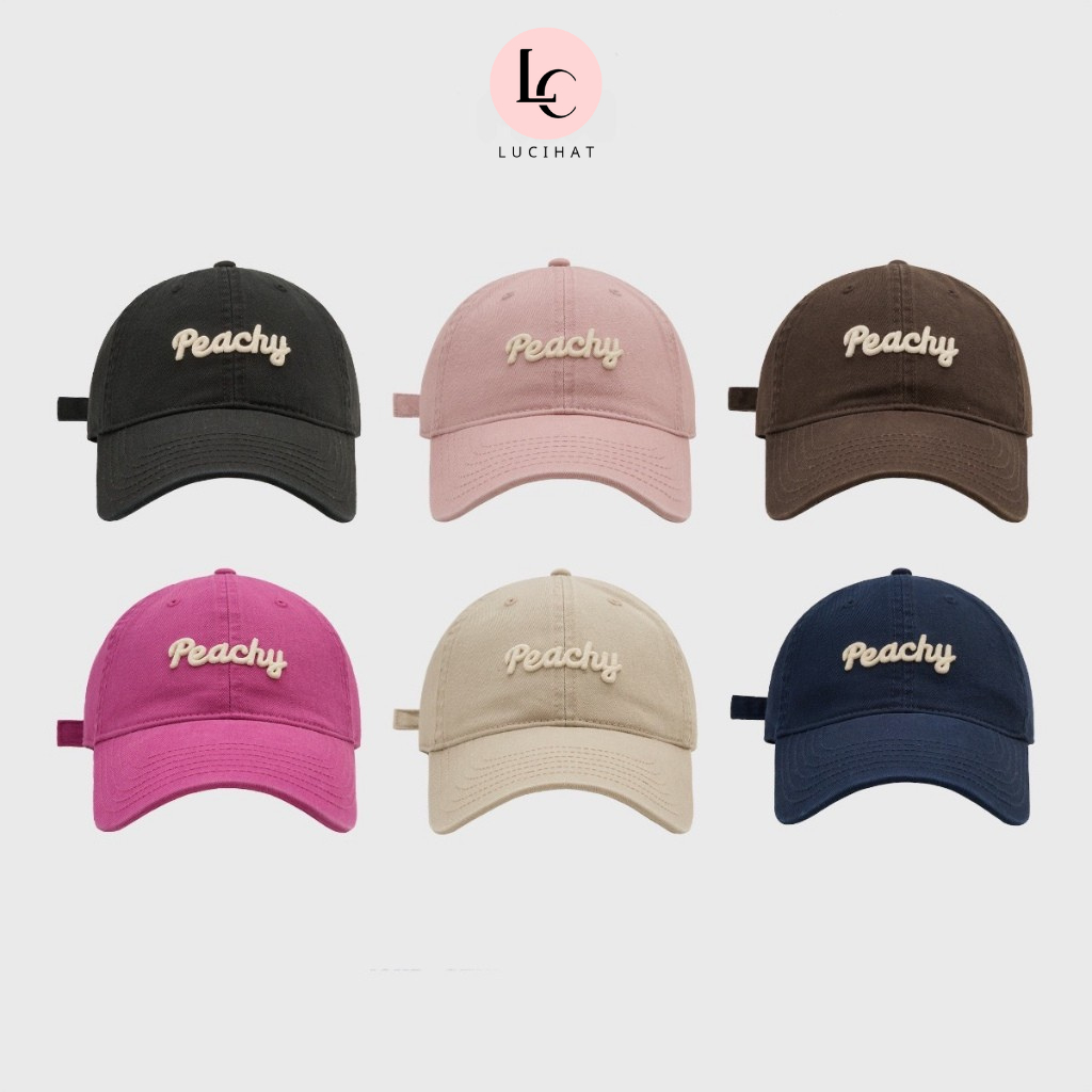 Mũ lưỡi trai nam nữ MUXI thêu chữ Peachy form cứng, chất vải kaki cao cấp thoáng khi
