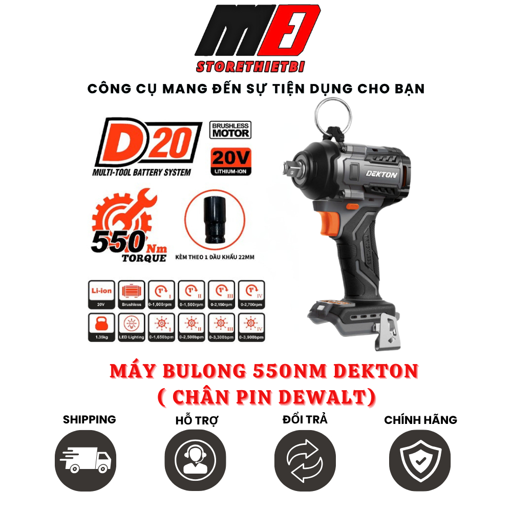 Bulong 550Nm Chân Pin Dewalt D20-IW550PRO Hàng Chính Hãng DEKTON Bảo Hành 6 Tháng