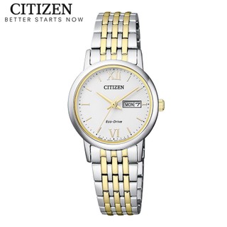 Đồng hồ nữ citizen eco-drive dây thép không gỉ ew3254-87a - mặt trắng