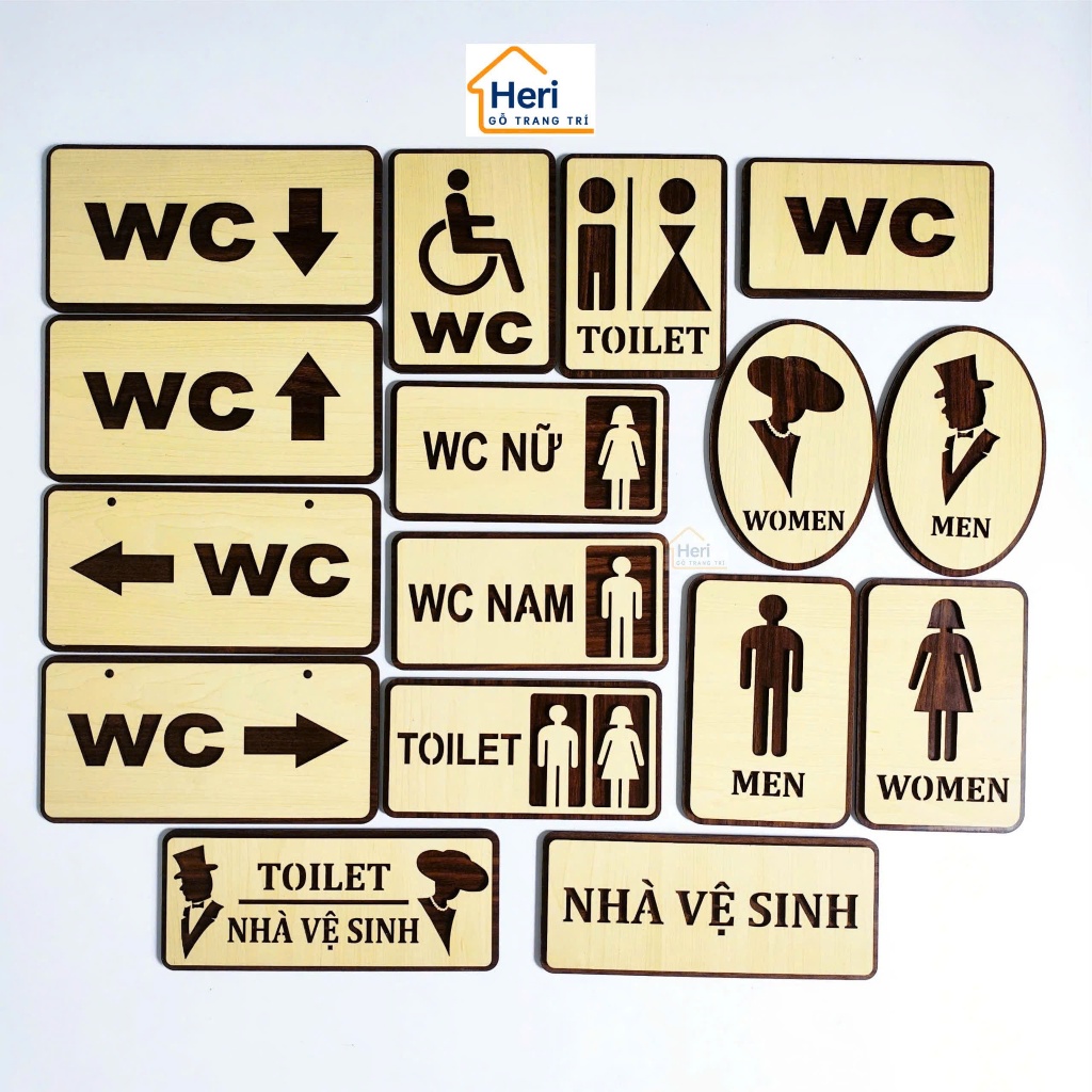 Nhà Vệ Sinh, Toilet, Bảng WC, Biển WC, Decor Toilet, Bảng Trang Trí Dán Tường, Chỉ Đường Nhà Vệ Sinh