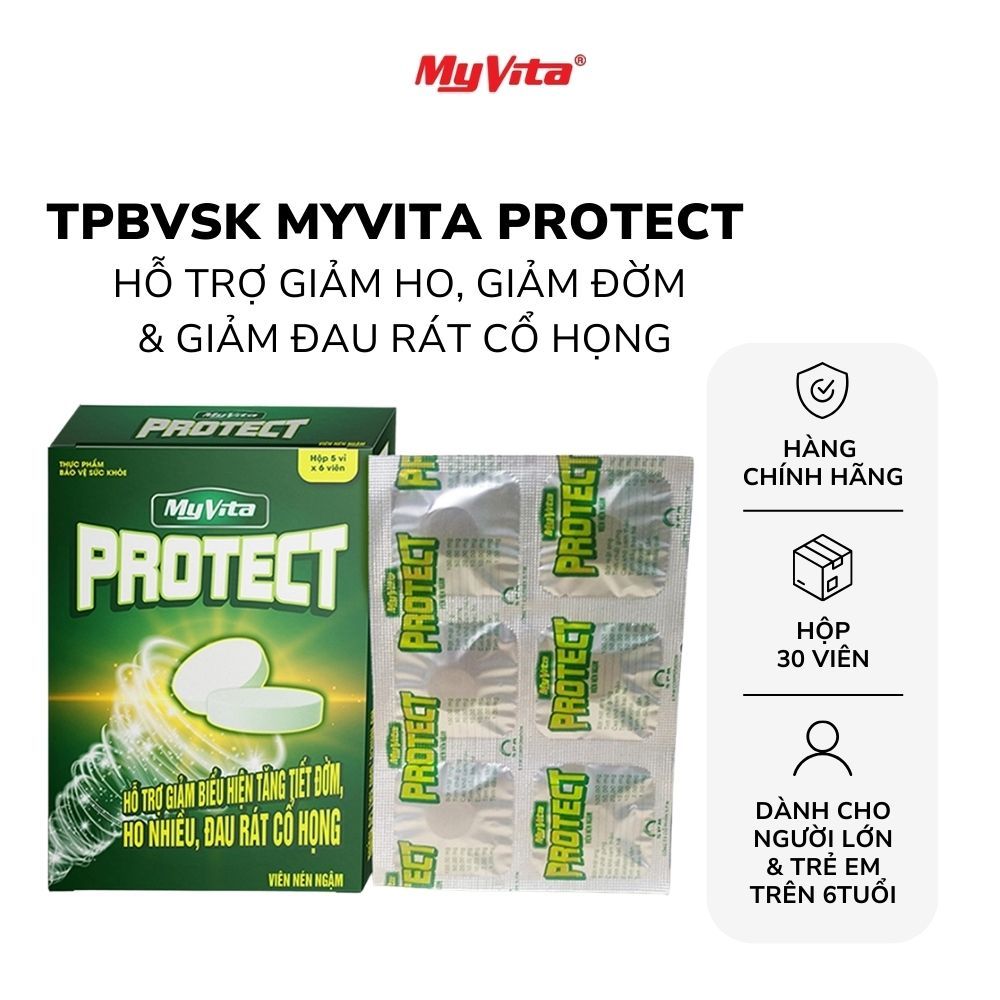 Viên ngậm thảo dược - TPBVSK MyVita Protect, hỗ trợ giảm ho, đau họng, giảm đờm