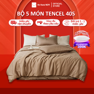 Bộ ga giường tencel 40s Hệ Thống Nệm cao cấp Set bộ vỏ chăn ga ra drap trải phủ giường gối nệm đệm 5 món chăn hè cao cấp