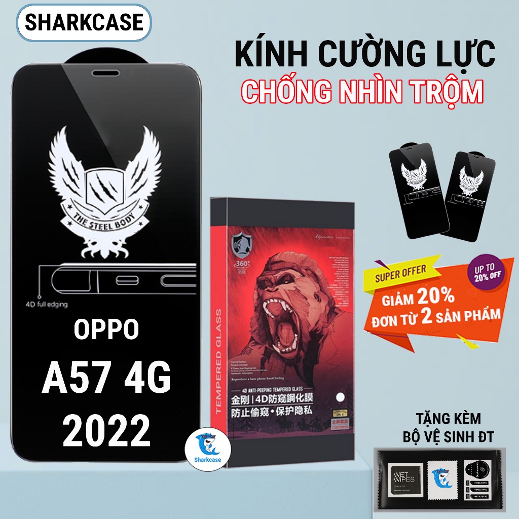 Kính cường lực Oppo A57 4G 2022 / A77 / A77S chống nhìn trộm full màn I Miếng dán bảo vệ màn hình